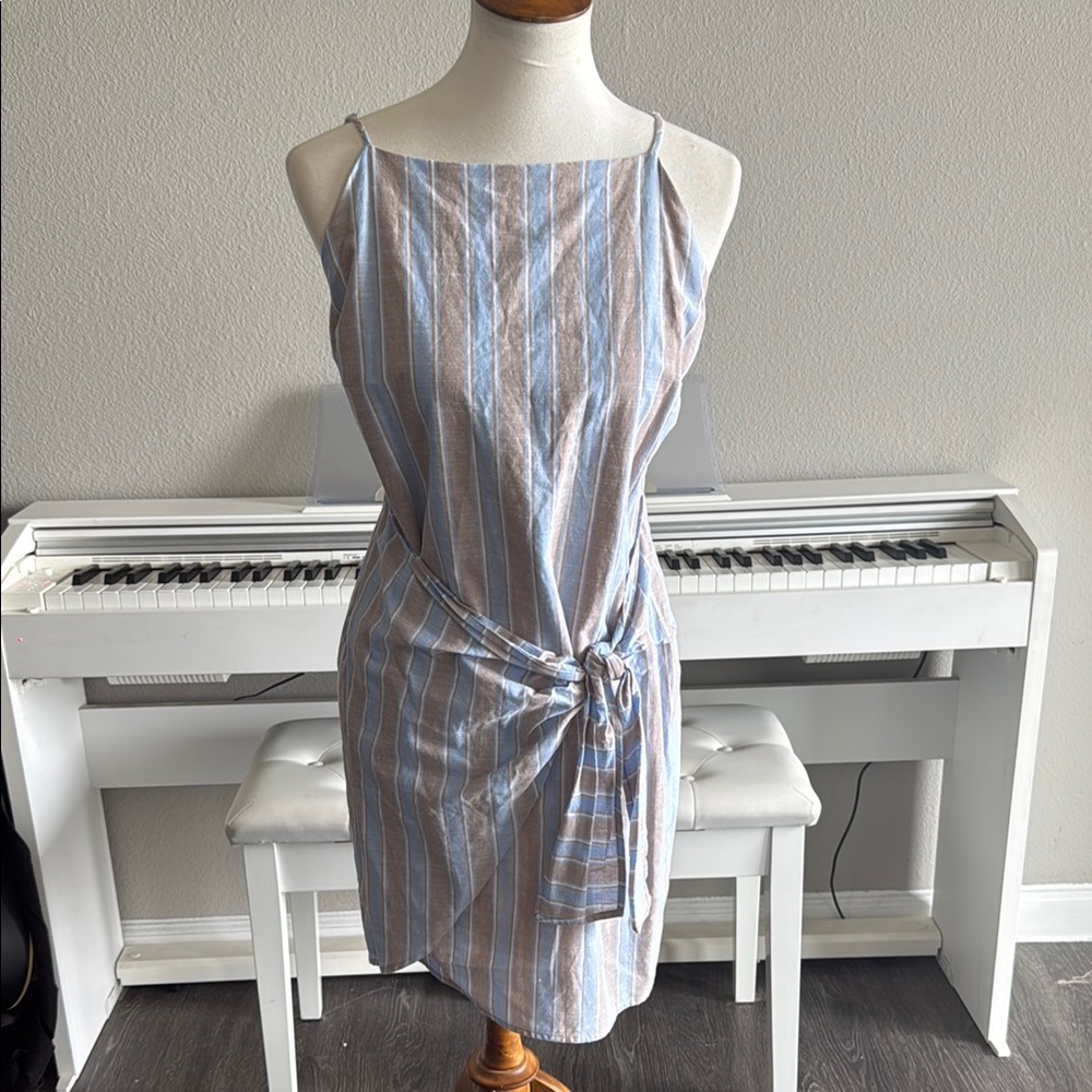 Altar'd State Blue and Khaki Striped Cotton Dress